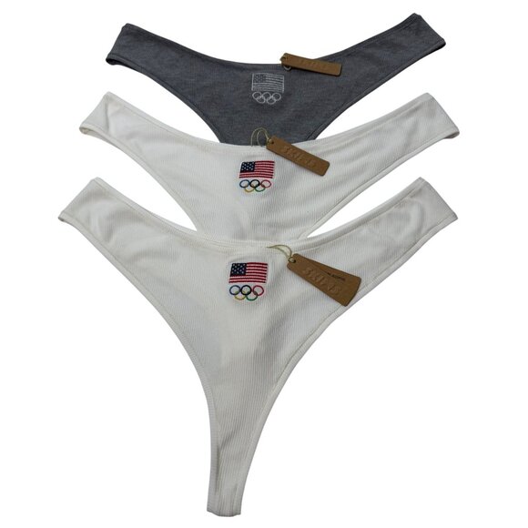 SKIMS Soft Lounge Dipped Thong Team USA Lot of 3 White Heather Gray 4X - Picture 10 of 10